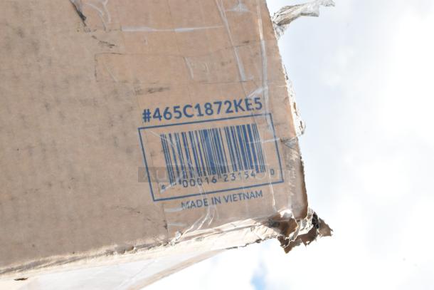 Damaged cardboard box with barcode #00016231540 and serial #465C1872KE5, marked "Made in Vietnam."