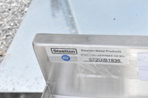 Steelton underbar ice bin, model 522UIB1836, stainless steel, NSF certified tag visible, in excellent condition.