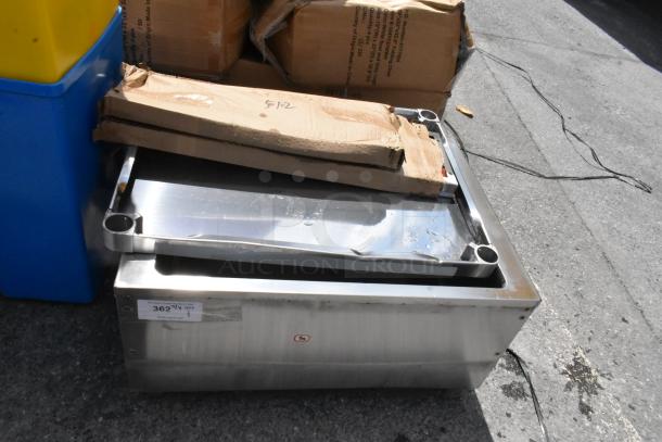 Commercial stainless steel container with a metal lid. Box label reads "362" and "QTY 1". Appears unused.