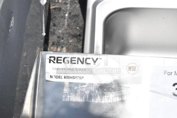 Regency stainless steel sink, Model 600HS17SP. NSF certified, ideal for commercial use. Visible label shows model number.