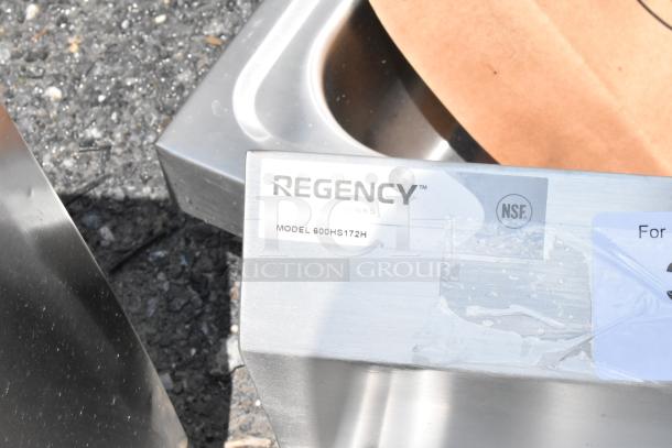 Regency stainless steel sink, model 600HS172H, marked with NSF certification. Appears in new condition.