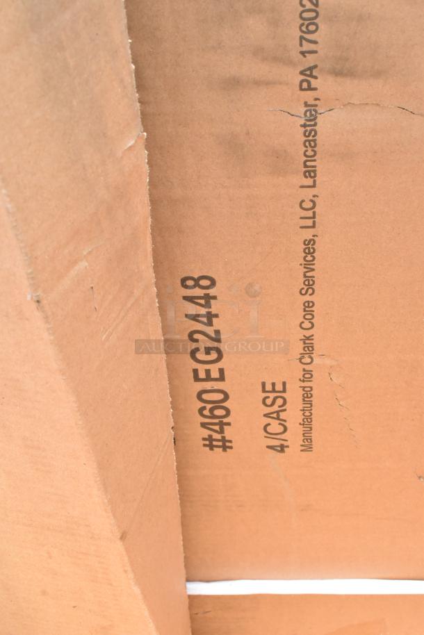 Cardboard box with label "#460 EG2448, 4/CASE" from Clark Core Services, LLC, Lancaster, PA 17602. Slight wear visible.