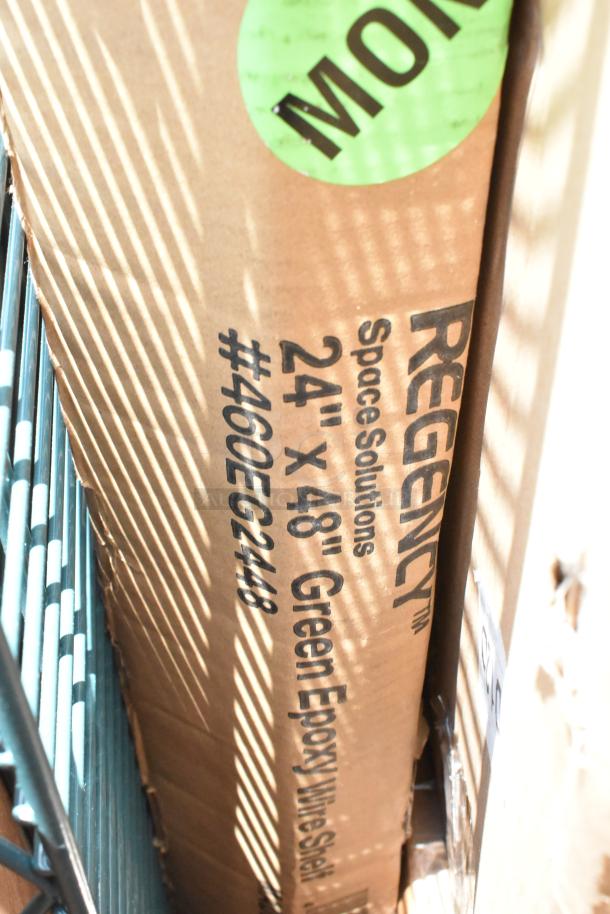 Regency 24"x48" Green Epoxy Wire Shelf in original packaging. Item #460EG2448, marked "NEW."