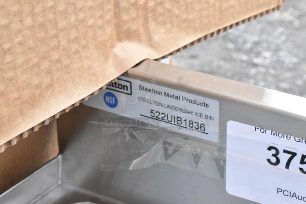 Steelton Underbar Ice Bin, model 522UIB1836, stainless steel, NSF certified, new condition, original packaging.
