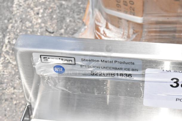 Steelton Underbar Ice Bin, stainless steel, model 522UIB1836, NSF certified, new condition, Steelton Metal Products label.