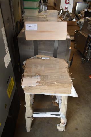 BRAND NEW SCRATCH AND DENT! Metal Bar Height Chair w/ Wooden Seat and Back Rest - Item #1192235