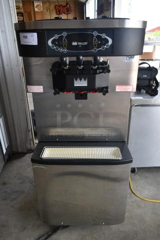 Taylor C713-33 Stainless Steel Commercial Floor Style Air Cooled 2 Flavor w/ Twist Soft Serve Ice Cream Machine on Commercial Casters. 208-230 Volts, 3 Phase. - Item #1192046