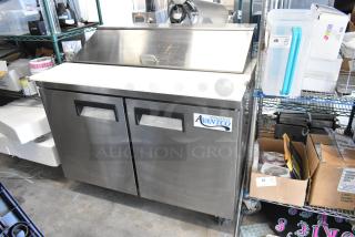 LIKE NEW! Avantco 178APT48HC Stainless Steel Commercial Sandwich Salad Prep Table Bain Marie Mega Top on Commercial Casters. 115 Volts, 1 Phase.