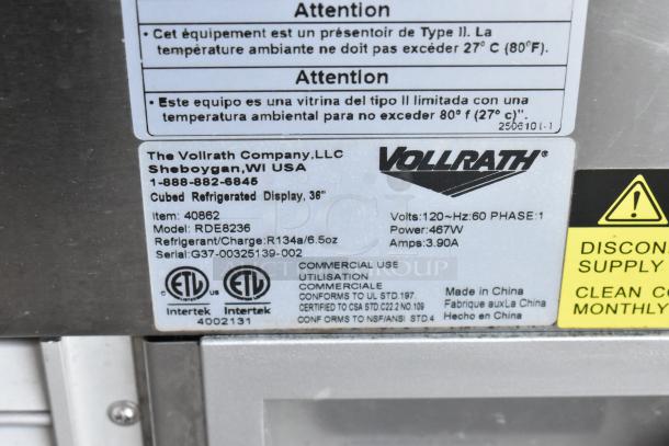Vollrath RDE8236 40862 Refrigerated Countertop Display Case Cubed Glass Merchandiser. 120 Volts, 1 Phase. Tested and Working! - Image 16 of 16
