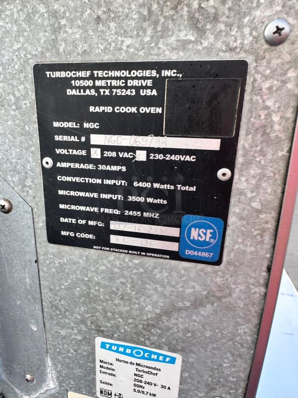 Awesome Condition – TurboChef Tornado NGC  – Rapid Cook Oven –  208V – Fully Tested & Working! - Image 8 of 8