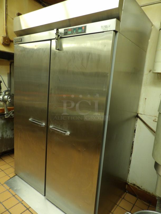 Hobart Model HBP2 2-Door Roll In Proofer Box, Room For (2) Single Racks, Equipped With Digital Temp, Humidity and Timer Controls. 89-3⁄8"H x 35-3⁄8"D” x 60"W, 208-240Volt 60Hz 1PH 20AMP 800lbs **Racks not included, for demonstration only** - Image 2 of 7