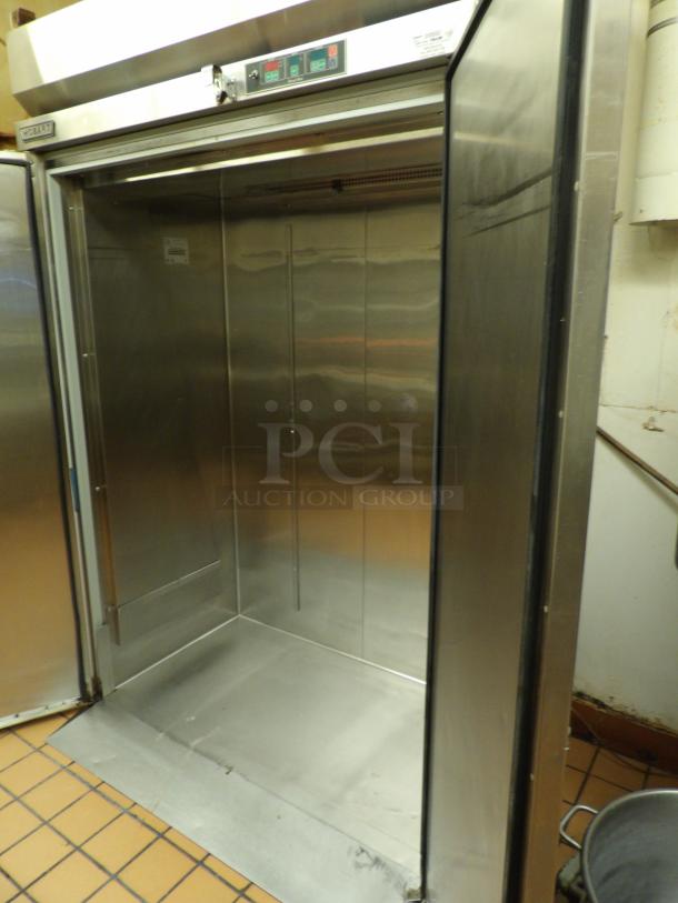 Hobart Model HBP2 2-Door Roll In Proofer Box, Room For (2) Single Racks, Equipped With Digital Temp, Humidity and Timer Controls. 89-3⁄8"H x 35-3⁄8"D” x 60"W, 208-240Volt 60Hz 1PH 20AMP 800lbs **Racks not included, for demonstration only** - Image 3 of 7