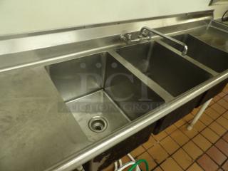 Advantage Stainless Steel Sink, 3 Bowl Sink with long faucet, with dual drying rack
3 Bowl 16" x 21" x 13-1/2"