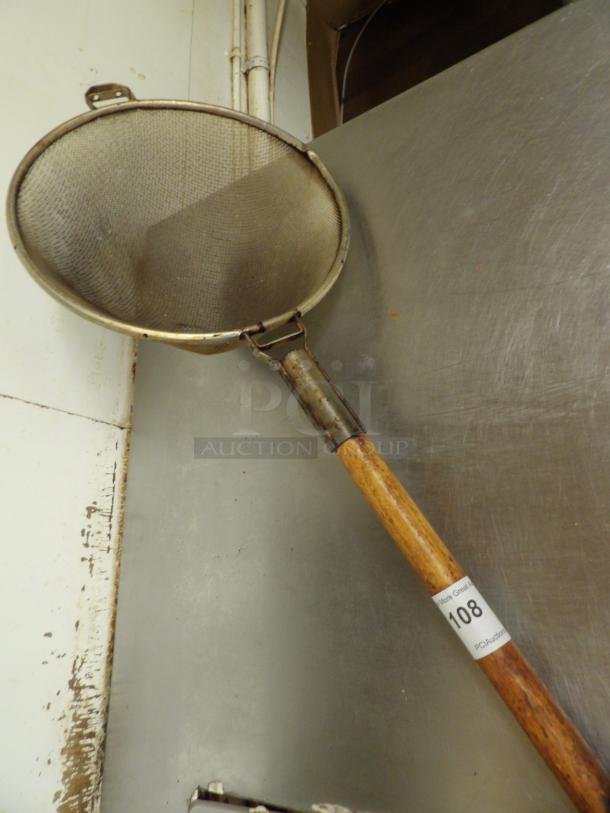 13 3/4" Reinforced Heavy-Duty Stainless Steel Strainer with wood handle - Image 1 of 2
