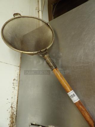 13 3/4" Reinforced Heavy-Duty Stainless Steel Strainer with wood handle