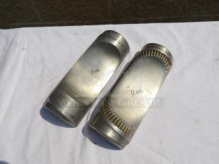 Two metal mold parts, labeled "11 oz," with distinct cutting edges; used, good condition.