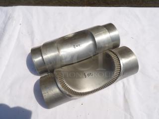 Metal pipes with grooves, marked '208', smooth finish, good condition, likely for industrial use.