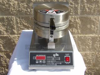 Star commercial waffle maker, stainless steel, digital temperature controls, power switch, model SWB7, in good condition.