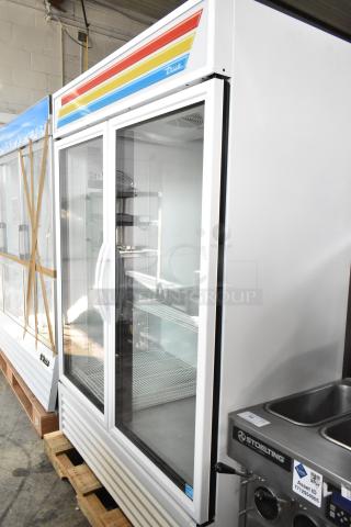 BRAND NEW SCRATCH AND DENT! 2024 True GDM-49-HC Metal Commercial 2 Door Reach In Cooler Merchandiser w/ Poly Coated Racks. 115 Volts, 1 Phase.