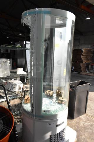 BRAND NEW SCRATCH AND DENT! Avantco 193BCR15HCW White Circular Glass Refrigerated Display Case Merchandiser. See Pictures for Broken Glass. 115 Volts, 1 Phase.