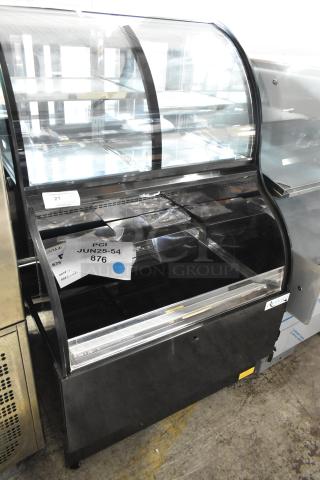 BRAND NEW SCRATCH AND DENT! Avantco 193CAC36B CAC-36 35 3/8" Black Curved Dual Service Refrigerated Air Curtain Merchandiser on Commercial Casters. 115 Volts, 1 Phase.