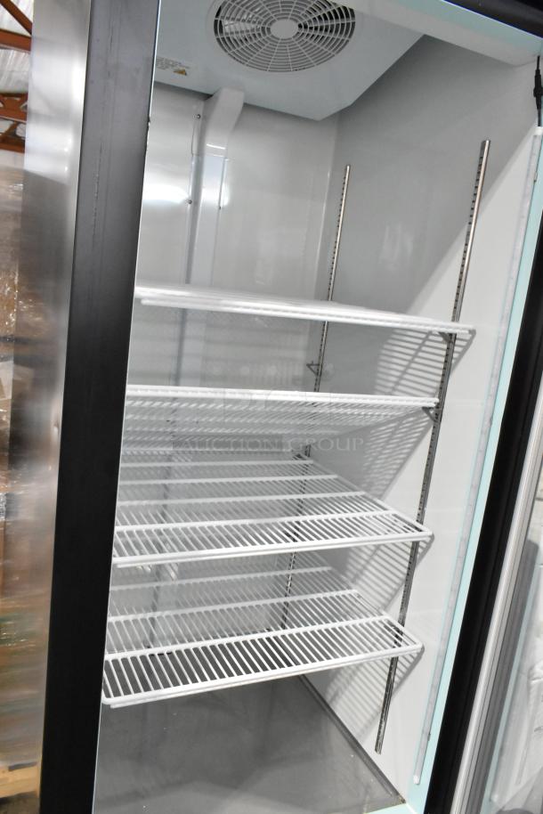 BRAND NEW SCRATCH AND DENT! 2024 Avantco 178GDC24FHCB 31" Black Customizable Swing Glass Door Merchandiser Freezer with LED Lighting on Commercial Casters. 115 Volts, 1 Phase. Tested and Working! - Image 6 of 8