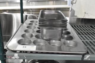 6 BRAND NEW SCRATCH AND DENT! Items Including Choice 4070349 1/3 Size 4" Deep 24 Gauge Anti-Jam Stainless Steel Steam Table / Hotel Pan and Chicago Metallic 45645 24 Cup 5 oz. Glazed Aluminized Steel Jumbo Muffin Pan - 17 7/8" x 25 7/8". 6 Times Your Bid!