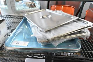 12 BRAND NEW SCRATCH AND DENT! Items Including 4070110 Choice Full Size Stainless Steel Solid Steam Table / Hotel Pan Cover and 407BUNFULL Choice Full Size 18" x 26" 19 Gauge Wire in Rim Aluminum Bun Pan / Sheet Pan. 12 Times Your Bid!