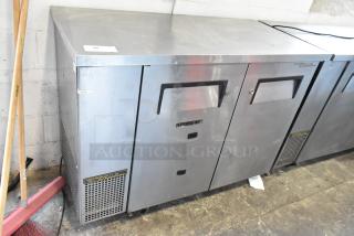True TBB-24-48FR-S Stainless Steel Commercial 2 Door Undercounter Cooler on Commercial Casters. 115 Volts, 1 Phase.