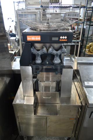 Zummo Z40C-N Stainless Steel Commercial Floor Style Citrus Juicer on Commercial Casters. 110-120 Volts, 1 Phase.