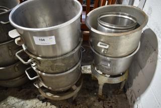 5 Various Metal Mixing Bowls for Hobart Mixer w/ 2 Bowl Dollies. 5 Times Your Bid!