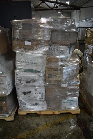 34 BRAND NEW SCRATCH AND DENT! Items Including NITRILE EXAM GLOVES, Ecopax 8" x 8" 3-Compartment Microwaveable Black Mineral-Filled Plastic Hinged Take-Out Container - 150/Case, Pacific Blue Toilet Paper Roll - 8/Case, 5013339 Lavex Li'l Herc 33 Gallon 1.2 Mil 33" x 39" Low Density Medium-Duty Black Trash Bag / Can Liner - 100/Case, 347WG2P5 Visions 5 oz. Heavy Weight Clear 2-Piece Plastic Wine Goblet - 360/Case. 34 Times Your Bid!