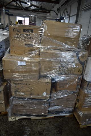25 BRAND NEW SCRATCH AND DENT! Items Including 50010DWALLW Choice 10 oz. White Smooth Double Wall Paper Hot Cup - 500/Case, 500CC12 Choice Clear PET Customizable Plastic Cold Cup - 12 oz. - 1,000/Case, 43309LPIE Choice 9" Clear Hinged Low Pie Container - 100/Case, 500L1020B Choice Black Hot Paper Cup Travel Lid for 10-24 oz. Standard Cups and 8 oz. Squat Cups - 1,000/Case, 128HD32BULK CHOICE HEAVY DUTY 32 OZ. MICROWAVABLE PLASTIC DELI CONTAINER, 128HD16COMBO Choice Heavy Duty 16 oz. Microwavable Translucent Plastic Deli Container and Lid Combo Pack - 240/Case, 795KFT44RNPE Choice 44 oz. Round Kraft PE-Lined Microwavable Take-Out Container 7 5/16" x 2 5/8" - 300/Case. 25 Times Your Bid!