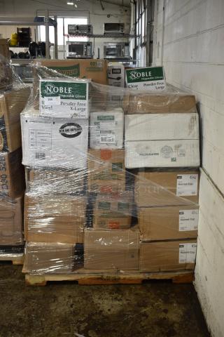 30 BRAND NEW SCRATCH AND DENT! Items Including 394365lcase Noble Products Powder-Free Disposable Vinyl Gloves for Foodservice - 1,000/Case, 5001BNAP Choice 1-Ply White Beverage / Cocktail Napkin - 4,000/Case, 966UPWIDEPRK OneUp by Choice Kraft Premium 2-Ply Wide Interfold 6 3/8" x 8 13/16" Dispenser Napkin - 6,000/Case. 30 Times Your Bid!