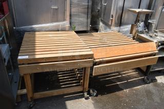 2 Wooden Produce Stand on Commercial Casters. 48x49x36, 36x34x32. 2 Times Your Bid!