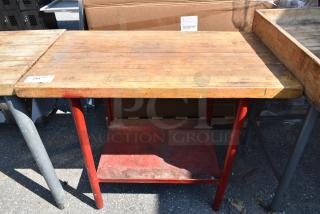 Wooden Butcher Block Table w/ Metal Under Shelf.