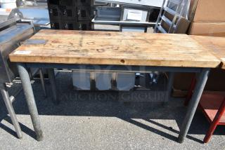 Wooden Butcher Block Table.