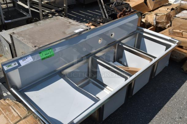 BRAND NEW SCRATCH AND DENT! Regency 600S3162018L Stainless Steel 3 Bay Sink w/ Left Side Drain Board. - Image 2 of 9