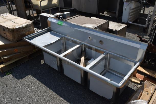 BRAND NEW SCRATCH AND DENT! Regency 600S3162018L Stainless Steel 3 Bay Sink w/ Left Side Drain Board. - Image 3 of 9