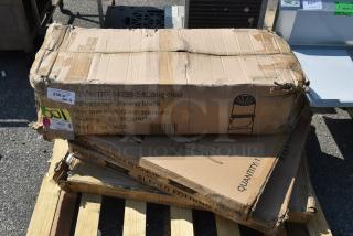4 BRAND NEW SCRATCH AND DENT! Items Including DG-64298-5 Lancaster Table & Seating Black Plastic Fan Back Folding Chair, 384TBL7230BF Lancaster Table & Seating 30