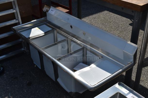 BRAND NEW SCRATCH AND DENT! Steelton 522CS31014LR 54" 18-Gauge Stainless Steel Three Compartment Commercial Sink with 2 Drainboards. No Legs. - Image 2 of 7