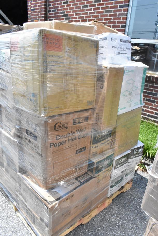 35 BRAND NEW SCRATCH AND DENT! Items Including Choice 8 oz. Tall White Hot Paper Cup Travel Lid - 1,000/Case, Choice 44-50 oz. Round PET Take-Out Lid - 300/Case, DILLY BUSTER BAGS 3000/CS, 1 case, Boardwalk Deluxe toilet paper, Choice Clear PET Plastic Cold Cup - 32 oz. - 500/Case, Choice 10 oz. Clear PET Plastic Cold Cup - 1,000/Case, VacPak-It 186CVB1218 12" x 18" Chamber Vacuum Packaging Pouches / Bags 3 Mil - 500/Case, Choice Medium Weight Black Polypropylene Plastic Spork - 1,000/Case, Noble NexGen Powder-Free Disposable Black Hybrid 3 Mil Thick Gloves - Medium - 1,000/Case, EcoChoice Heavy Weight Compostable 6 1/2" White CPLA Plastic Fork - 1,000/Case, Choice 4 oz. Double Wall Ripple White Paper Hot Cup - 500/Case, Noble Products Powder-Free Disposable Blue Vinyl Gloves for Foodservice - Extra Large - 1,000/Case, Visions 7" White Plastic Plate with Silver Bands - 150/Case, World Centric 24-48 oz. Clear Compostable PLA Lid - 200/Case, Ecopax 8" x 8" 1-Compartment Microwaveable White Mineral-Filled Plastic Hinged Take-Out Container - 150/Case, Choice 8 oz. Tall White Smooth Double Wall Paper Hot Cup - 500/Case, EcoChoice 8 oz. Tall White Compostable Paper Hot Cup - 1,000/Case, Genpak 16 oz. Clear Shallow Hinged Deli Container - 200/Case, World Centric 10" No PFAS Added Compostable Fiber Round Pizza Container Base Only - 200/Case, Ecopax 8" x 8" 1-Compartment Microwaveable White Mineral-Filled Plastic Hinged Take-Out Container - 150/Case, Choice 4-Compartment Clear OPS Plastic Jumbo Cupcake / Muffin Container - 300/Case, Choice Individually Wrapped Medium Weight Black Polypropylene Plastic Fork - 1,000/Case, Inline Plastics Safe-T-Fresh 20 oz. Tamper-Resistant, Tamper-Evident Rectangular Hinged Container with Flat Lid - 200/Case, Duro 6 lb. Natural Kraft Paper Bag - 500/Bundle, Choice 7.5 oz. Large White Paper Scoop / Tray - 1,000/Case. 35 Times Your Bid! - Image 3 of 5