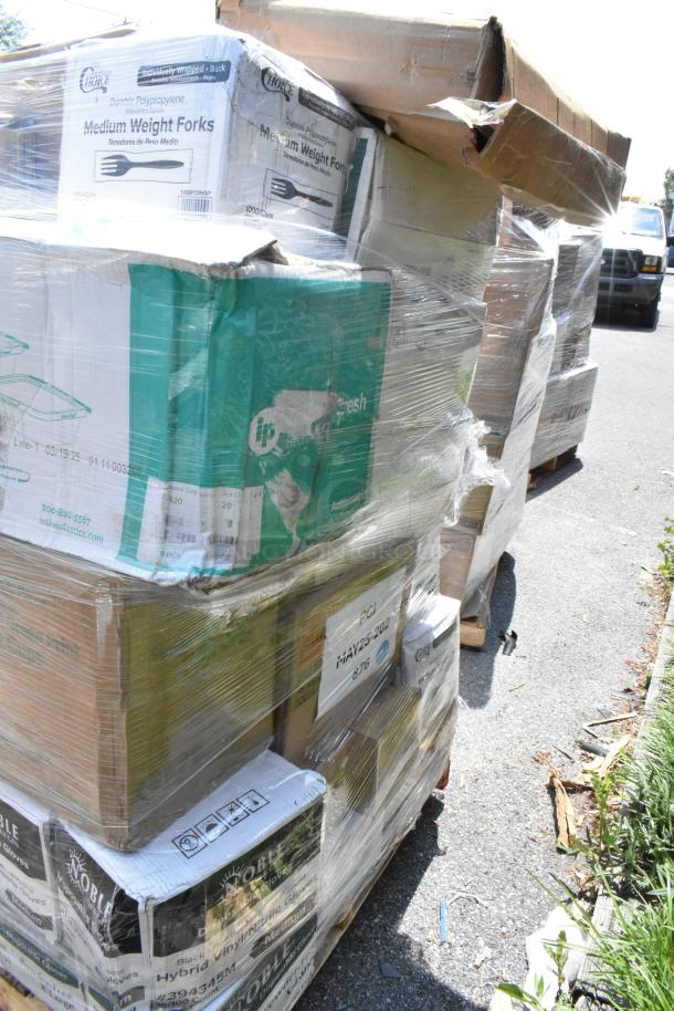 35 BRAND NEW SCRATCH AND DENT! Items Including Choice 8 oz. Tall White Hot Paper Cup Travel Lid - 1,000/Case, Choice 44-50 oz. Round PET Take-Out Lid - 300/Case, DILLY BUSTER BAGS 3000/CS, 1 case, Boardwalk Deluxe toilet paper, Choice Clear PET Plastic Cold Cup - 32 oz. - 500/Case, Choice 10 oz. Clear PET Plastic Cold Cup - 1,000/Case, VacPak-It 186CVB1218 12" x 18" Chamber Vacuum Packaging Pouches / Bags 3 Mil - 500/Case, Choice Medium Weight Black Polypropylene Plastic Spork - 1,000/Case, Noble NexGen Powder-Free Disposable Black Hybrid 3 Mil Thick Gloves - Medium - 1,000/Case, EcoChoice Heavy Weight Compostable 6 1/2" White CPLA Plastic Fork - 1,000/Case, Choice 4 oz. Double Wall Ripple White Paper Hot Cup - 500/Case, Noble Products Powder-Free Disposable Blue Vinyl Gloves for Foodservice - Extra Large - 1,000/Case, Visions 7" White Plastic Plate with Silver Bands - 150/Case, World Centric 24-48 oz. Clear Compostable PLA Lid - 200/Case, Ecopax 8" x 8" 1-Compartment Microwaveable White Mineral-Filled Plastic Hinged Take-Out Container - 150/Case, Choice 8 oz. Tall White Smooth Double Wall Paper Hot Cup - 500/Case, EcoChoice 8 oz. Tall White Compostable Paper Hot Cup - 1,000/Case, Genpak 16 oz. Clear Shallow Hinged Deli Container - 200/Case, World Centric 10" No PFAS Added Compostable Fiber Round Pizza Container Base Only - 200/Case, Ecopax 8" x 8" 1-Compartment Microwaveable White Mineral-Filled Plastic Hinged Take-Out Container - 150/Case, Choice 4-Compartment Clear OPS Plastic Jumbo Cupcake / Muffin Container - 300/Case, Choice Individually Wrapped Medium Weight Black Polypropylene Plastic Fork - 1,000/Case, Inline Plastics Safe-T-Fresh 20 oz. Tamper-Resistant, Tamper-Evident Rectangular Hinged Container with Flat Lid - 200/Case, Duro 6 lb. Natural Kraft Paper Bag - 500/Bundle, Choice 7.5 oz. Large White Paper Scoop / Tray - 1,000/Case. 35 Times Your Bid! - Image 4 of 5