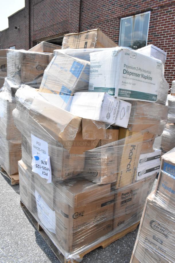 36 BRAND NEW SCRATCH AND DENT! Items Including Choice 32 oz. Straight Wall Clear PET Plastic Cold Cup - 300/Case, Lavex Li'l Herc 33 Gallon 1.2 Mil 33" x 39" Low Density Medium-Duty Black Trash Bag / Can Liner - 100/Case, EcoChoice 10" No PFAS Added Natural Plant Fiber Plate - 500/Case, 119071 CAN LINERS, Choice 8" x 8" 1-Compartment Microwaveable Black Mineral-Filled Plastic Hinged Take-Out Container - 150/Case, Choice 16 oz. Translucent Tall Thin Wall Plastic Cold Cup - 1,000/Case, Choice 18'' x 1000' 35/5 lb. White Economy Freezer Paper Roll, Choice Heavy Duty Microwavable Translucent Plastic Deli Container Lid - 480/Case, Lavex 8" Natural Kraft Hardwound Paper Towel, 800 Feet / Roll - 6/Case, EcoChoice 9" x 7" Molded Fiber / Pulp Rectangular Tray - 250/Case, Lavex 8" White Hardwound Paper Towel, 800 Feet / Roll - 6/Case, Choice 8" Low Dome Cake Display Container with Clear Dome Lid - 100/Case, Visions 12 oz. White Bowl with Silver Lattice Design - 150/Case, OneUp by Choice Kraft Premium 2-Ply Wide Interfold 6 3/8" x 8 13/16" Dispenser Napkin - 6,000/Case, Choice 8 oz. Tall Black Hot Paper Cup Travel Lid - 100/Pack, Choice 8" x 8" 3-Compartment Microwaveable White Mineral-Filled Plastic Hinged Take-Out Container - 150/Case, Visions 10" White Plastic Plate with Silver Bands - 120/Case, Choice 42 oz. Black 7" Round Microwavable Heavy Weight Bowl with Lid - 150/Case, Karat 12-24oz Plastic Dome Lids, Choice 28 oz. Black Rectangular Microwavable Heavy Weight Container with Lid 8 3/4" x 6 1/4" x 2 1/4" - 150/Case, Scott® Multi-Fold Paper Towel - 4,000/Case, Lavex 15 Gallon 8 Micron 24" x 33" High Density Janitorial Can Liner / Trash Bag - 1,000/Case. 36 Times Your Bid! - Image 2 of 4
