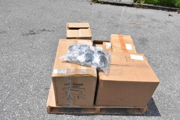 10 BRAND NEW SCRATCH AND DENT! Items Including 215CG20TAN CaterGator CG20TAN Tan 20 Qt. Rotomolded Outdoor Cooler / Ice Chest, 945WC5686 Curtis WC-5686-P Plastic Octagon Drip Tray, 11197166NB O-Cedar Commercial MaxiClean 97166-NB 15.5 oz. Medium Orange Cotton / Synthetic Blend Looped End Mop Head with 1 1/4" Band - 12/Case, 124NSB30 American Metalcraft NSB30 Black Stamped-Out Number Table Stands - 21 to 30, 2 RWP0060B Square Black Plastic Plates, 124GVHSS American Metalcraft GVHSS 13 1/4" Hammered Gold Vintage Slotted Spoon, 8084244A TableCraft 0.875 oz. Clear Spout / Blue Tail Measured Liquor Pourer with Collar 4244A - 12/Pack, 15903032 Araven 03032 1/2 Size Translucent Polypropylene Food Pan with Airtight Lid - 2 1/2" Deep. 10 Times your Bid! - Image 1 of 13