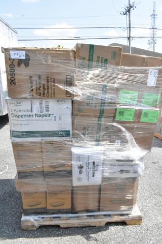 28 BRAND NEW SCRATCH AND DENT! Items Including Choice 16 oz. Customizable SAN Plastic Stackable Mixing / Pint Glass - 24/Case, Choice Black Heavy Weight Wrapped Polystyrene Plastic Cutlery Pack - 500/Case, Lavex Hercules 45 Gallon 2 Mil 40