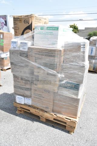 27 BRAND NEW SCRATCH AND DENT! Items Including Choice Clear Flat Lid with Straw Slot - 9, 12, 16, 20, and 24 oz. - 1,000/Case, Carnival King Small Clear 2 Compartment Plastic Nacho Tray - 500/Case, Noble Products Powder-Free Disposable Blue Exam Grade Nitrile 4 Mil Thick Textured Gloves - Large - 1,000/Case, MED NITRILE EXAM GLOVES 1000/CS, Choice 6 oz. Kraft Poly-Coated Paper Food Cup - 1,000/Case, MED NITRILE EXAM GLOVES, Inteplast Group BP21635 21" x 6" x 35" Plastic Bun Pan Cover on a Roll - 200/Case, Choice 9 oz., 12 oz., 16 oz., 20 oz., 24 oz. Clear Dome Lid with 1" Hole - 1,000/Case, Choice Kraft Microwavable Folded Paper #3 Take-Out Container 7 3/4" x 5 1/2" x 2 1/2" - 200/Case, Baker's Lane Reversible Cupcake Insert for 8" x 8" Box - Standard - Holds 4 Cupcakes - 200/Case, Just1 Interfold White 6 1/2" x 11" Dispenser Napkin - 6,000/Case, CHINET CRYSTAL PLATES, EcoChoice 9, 12, 16, 20 & 24 oz. PLA Compostable Plastic Cold Cup Dome Lid with Opening - 1,000/Case, Baker's Lane 9" x 9" x 4" Kraft Auto-Popup Window Bakery Box - 150/Case, Inteplast Group BP21635 21" x 6" x 35" Plastic Bun Pan Cover on a Roll - 200/Case, Choice 9 oz. Clear PET Customizable Plastic Squat Cold Cup - 1,000/Case, 3M Scotch® 1" x 60 Yards Green Masking Tape 2060-24A - 36/Case. 27 Times Your Bid!
