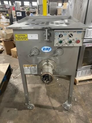 Biro Commercial Electric Powered Ergonomic Meat Mixer/Grinder! With Heavy-Duty Stainless-Steel Hopper & Lid! Model: EMG-32 SN: 6878! 208V 3 Phase! On Casters! - Item #1190482