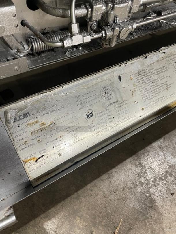 Vulcan Commercial Stainless Steel Natural Gas Powered 10 Burner Range/Double Oven Combo! With Back Splash & Overhead Salamander Shelf! With Wire Oven Racks! On Casters! - Image 10 of 11