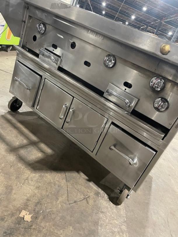 Jade Range Commercial Stainless Steel Natural Gas/Charcoal Powered Chitwood Smoker/Char Broiler Grill! With Pan Slide! With Enclosed Storage Cabinet Base! On Casters! WORKING WHEN REMOVED! - Image 7 of 10